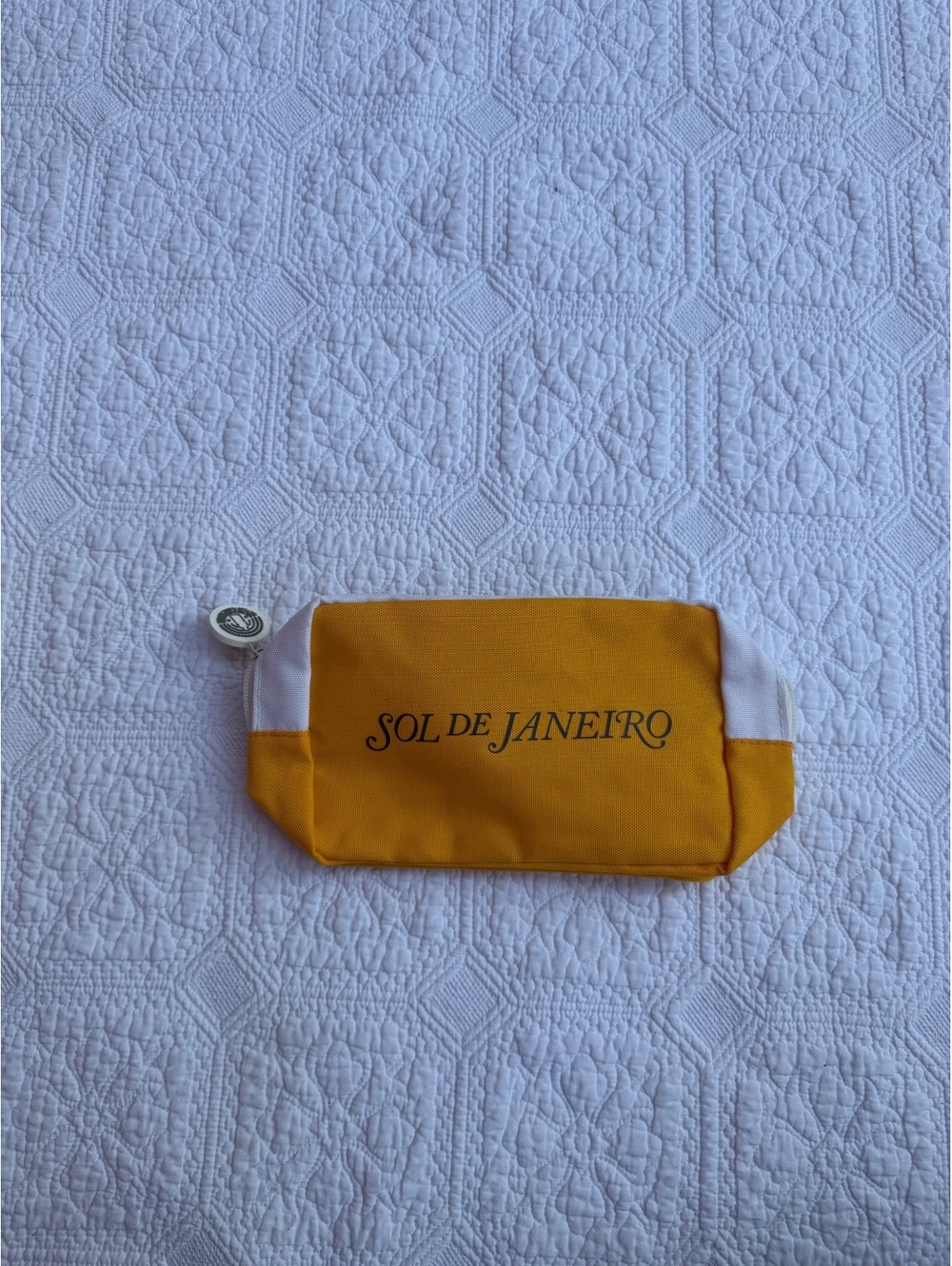 Sol de Janeiro Yellow and White Cosmetic Makeup Bag with Inspirational Zipper
